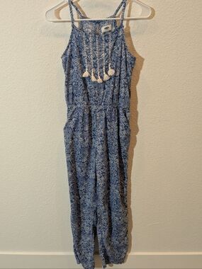 Old Navy Blue Paisley Girls' One-Piece Jumpsuit with Tassels And Pockets!